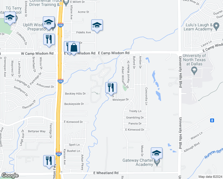map of restaurants, bars, coffee shops, grocery stores, and more near 7526 Rice Lane in Dallas