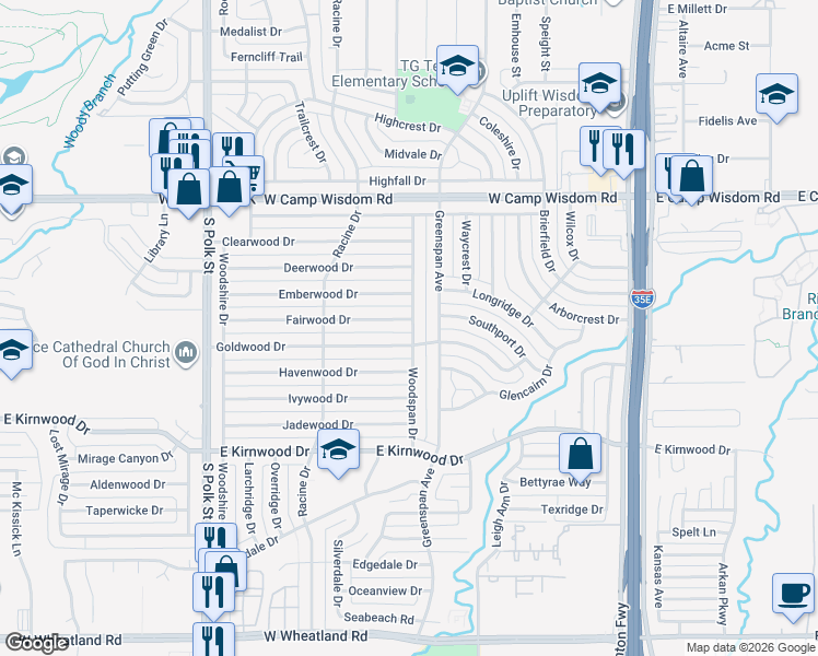 map of restaurants, bars, coffee shops, grocery stores, and more near 716 Fairwood Drive in Dallas
