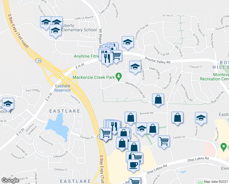 map of restaurants, bars, coffee shops, grocery stores, and more near 2285 Huntington Point Road in Chula Vista
