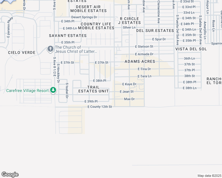 map of restaurants, bars, coffee shops, grocery stores, and more near 3875 South Joshua Lane in Yuma
