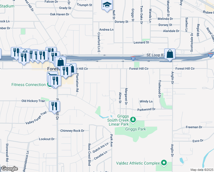 map of restaurants, bars, coffee shops, grocery stores, and more near 6706 Nauert Road in Fort Worth
