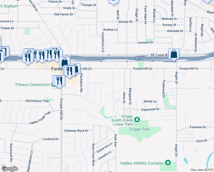 map of restaurants, bars, coffee shops, grocery stores, and more near 6706 Nauert Road in Fort Worth