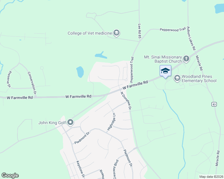 map of restaurants, bars, coffee shops, grocery stores, and more near 1732 West Farmville Road in Auburn