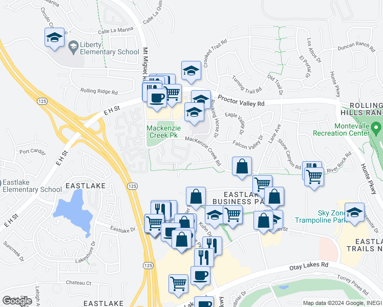map of restaurants, bars, coffee shops, grocery stores, and more near 708 San Gabriel Place in Chula Vista