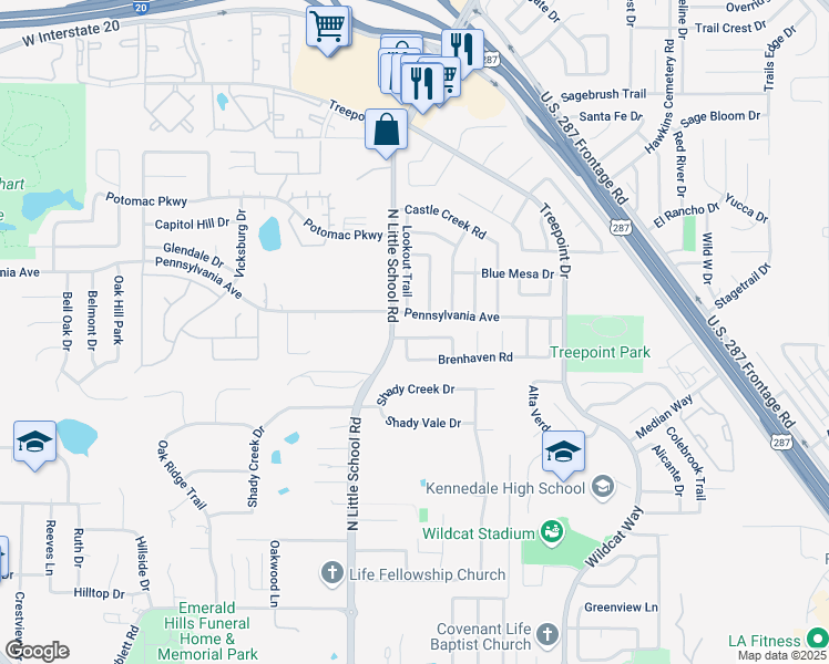 map of restaurants, bars, coffee shops, grocery stores, and more near 6217 August Run in Arlington