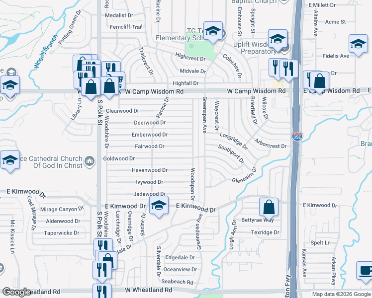 map of restaurants, bars, coffee shops, grocery stores, and more near 716 Fairwood Drive in Dallas
