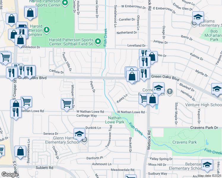map of restaurants, bars, coffee shops, grocery stores, and more near 901 Hillwood Court in Arlington