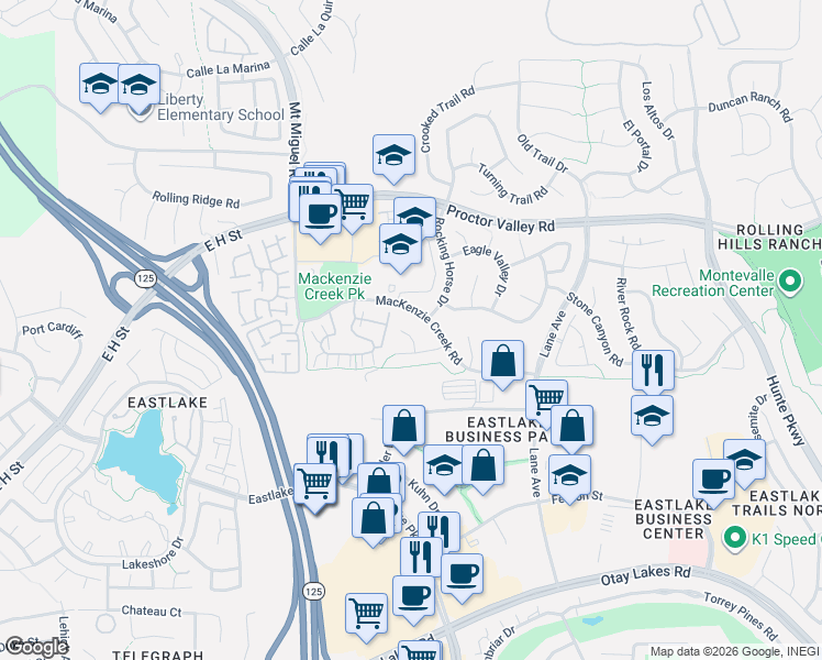 map of restaurants, bars, coffee shops, grocery stores, and more near 721 San Gabriel Place in Chula Vista