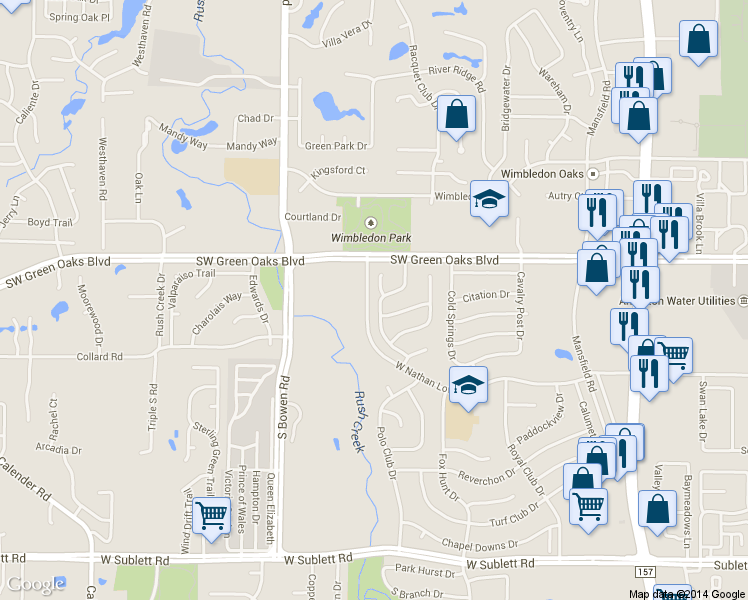 map of restaurants, bars, coffee shops, grocery stores, and more near 5422 Emerald Park Boulevard in Arlington