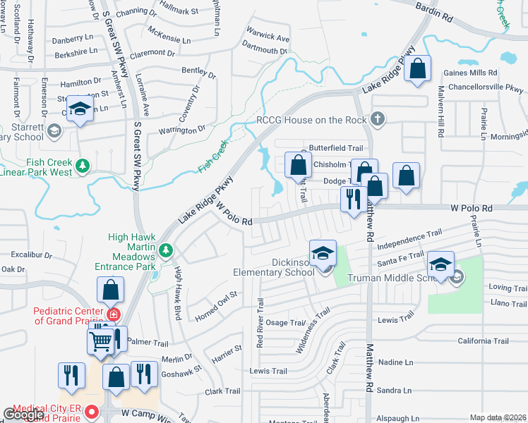 map of restaurants, bars, coffee shops, grocery stores, and more near 4630 Opelousas Trail in Grand Prairie