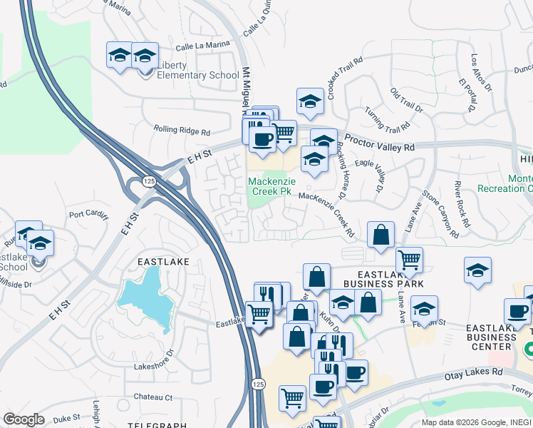 map of restaurants, bars, coffee shops, grocery stores, and more near 2204 Huntington Point Road in Chula Vista
