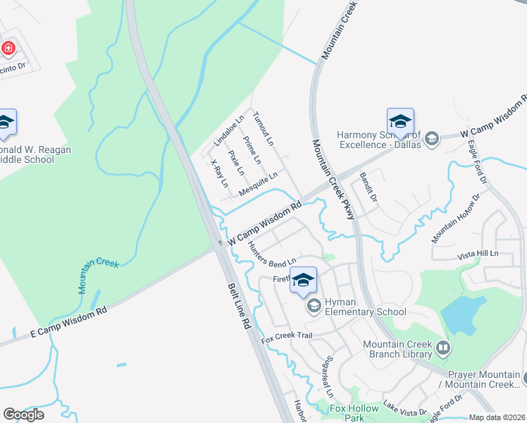 map of restaurants, bars, coffee shops, grocery stores, and more near 8407 West Camp Wisdom Road in Dallas