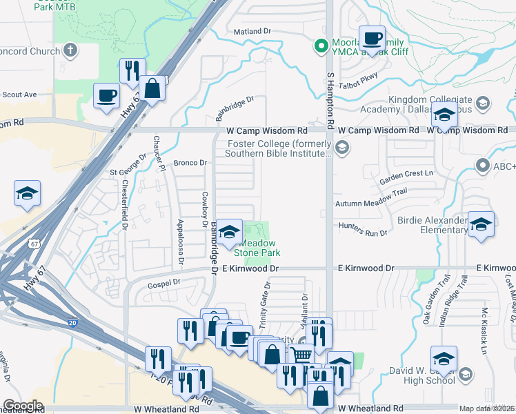 map of restaurants, bars, coffee shops, grocery stores, and more near 7328 Pecan Ridge Drive in Dallas