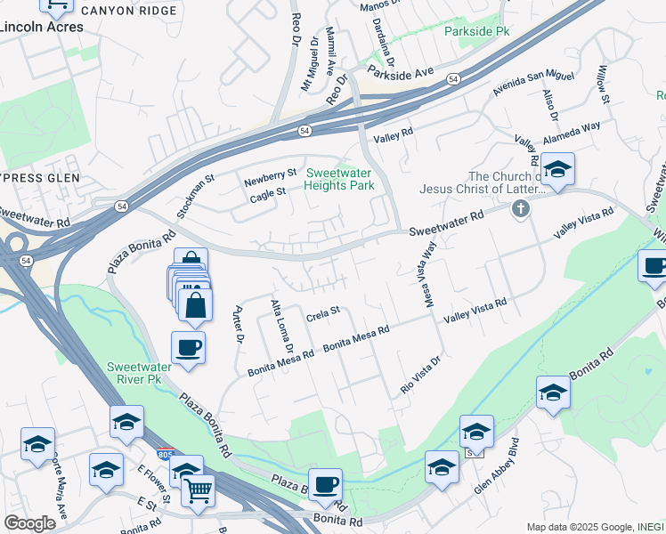 map of restaurants, bars, coffee shops, grocery stores, and more near 3226 Sweetwater Road in National City