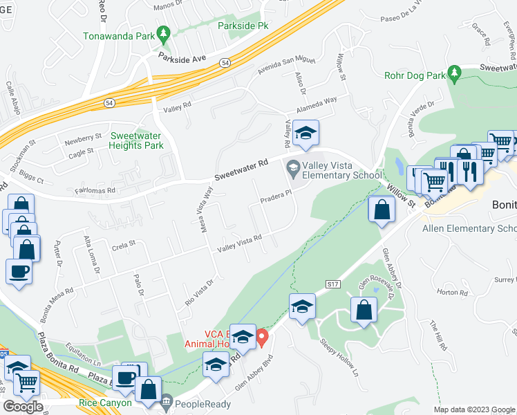 map of restaurants, bars, coffee shops, grocery stores, and more near 3705 Cienega Drive in Bonita