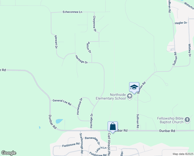 map of restaurants, bars, coffee shops, grocery stores, and more near 413 Heritage Drive in Warner Robins