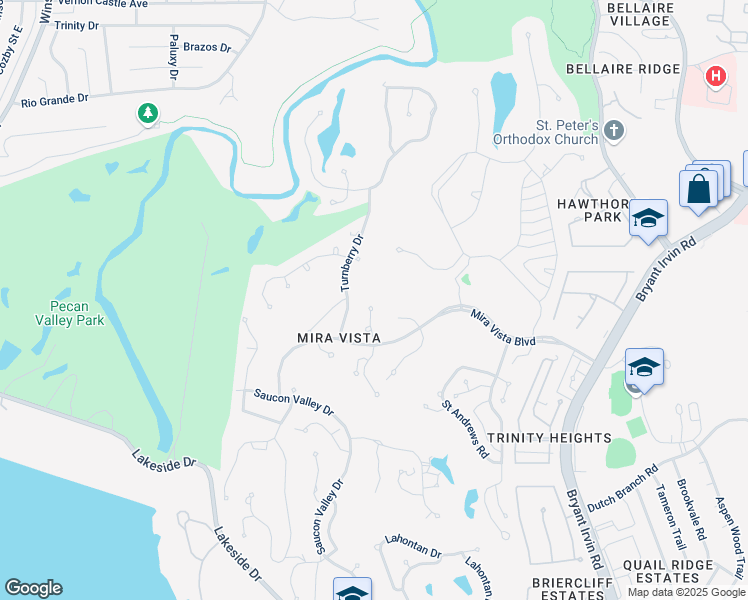 map of restaurants, bars, coffee shops, grocery stores, and more near 6501 Spyglass Hill Court in Fort Worth