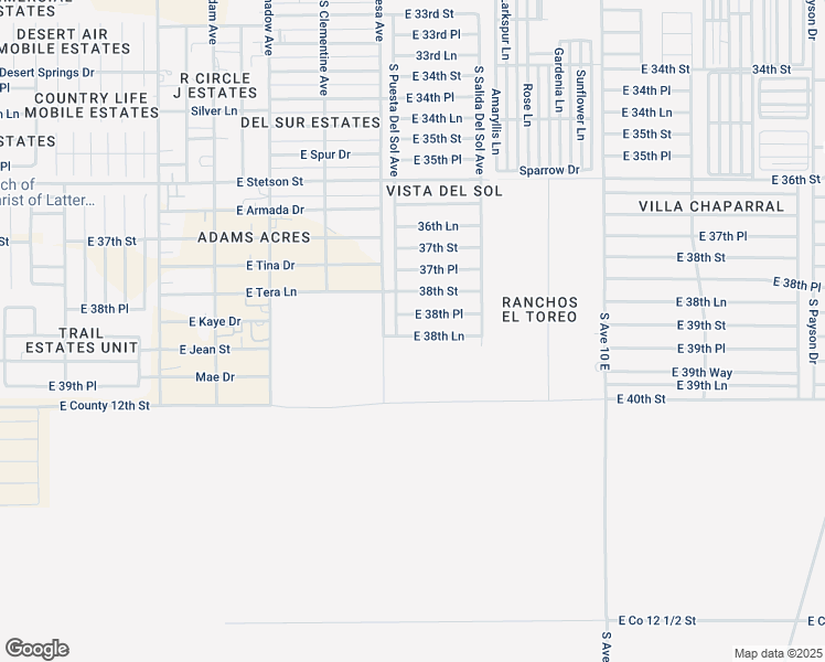 map of restaurants, bars, coffee shops, grocery stores, and more near 9615 East 38th Lane in Yuma