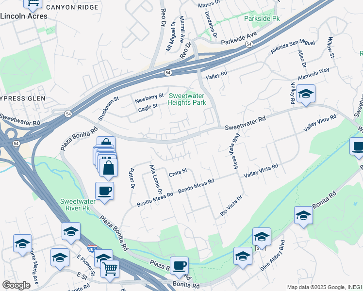 map of restaurants, bars, coffee shops, grocery stores, and more near 3226 Sweetwater Road in National City