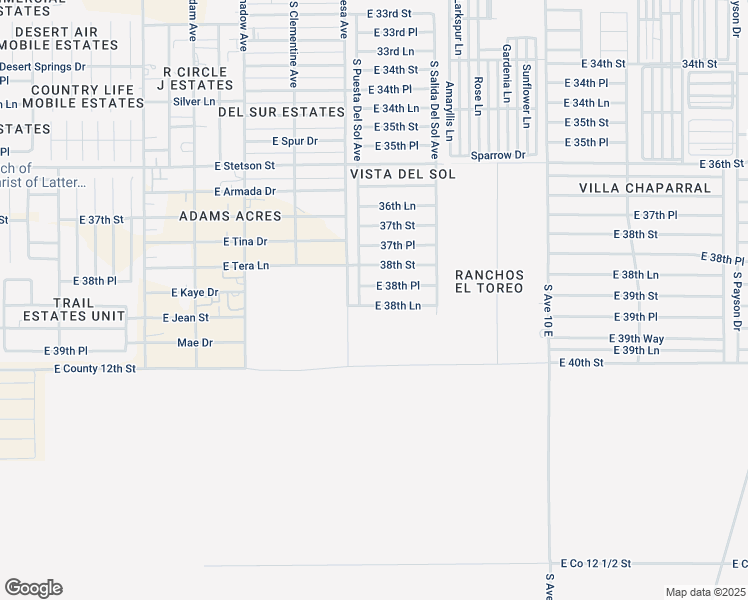 map of restaurants, bars, coffee shops, grocery stores, and more near 9615 East 38th Lane in Yuma