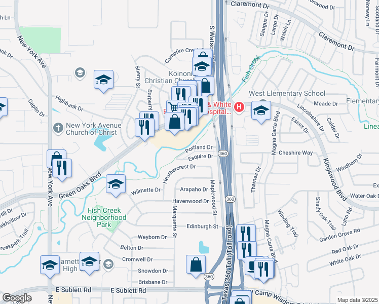 map of restaurants, bars, coffee shops, grocery stores, and more near 2414 Portland Drive in Arlington