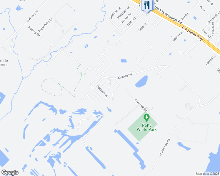 map of restaurants, bars, coffee shops, grocery stores, and more near Rayter Way in Dallas