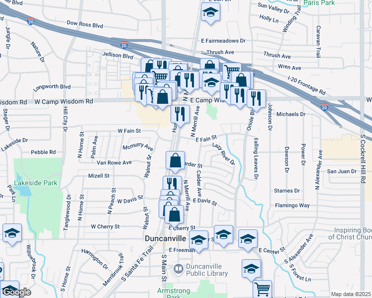 map of restaurants, bars, coffee shops, grocery stores, and more near 619 Calder Avenue in Duncanville