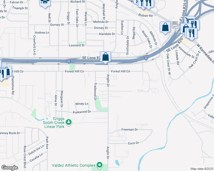map of restaurants, bars, coffee shops, grocery stores, and more near 4724 Woody Lane in Forest Hill