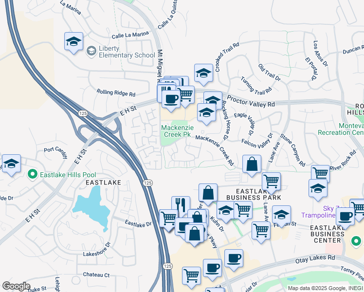 map of restaurants, bars, coffee shops, grocery stores, and more near 2285 Huntington Point Road in Chula Vista
