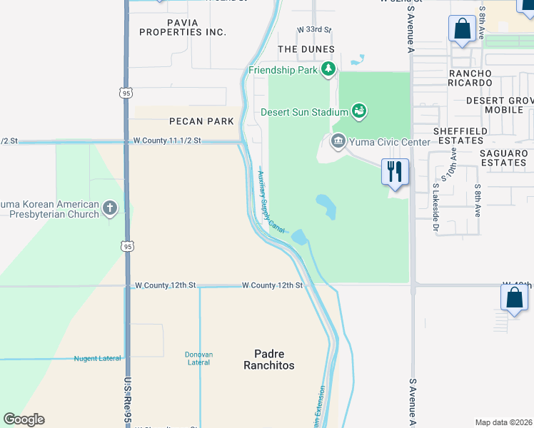 map of restaurants, bars, coffee shops, grocery stores, and more near 3795 South 18th Avenue in Yuma
