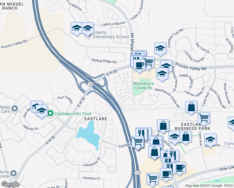 map of restaurants, bars, coffee shops, grocery stores, and more near 2223 Lago Madero in Chula Vista