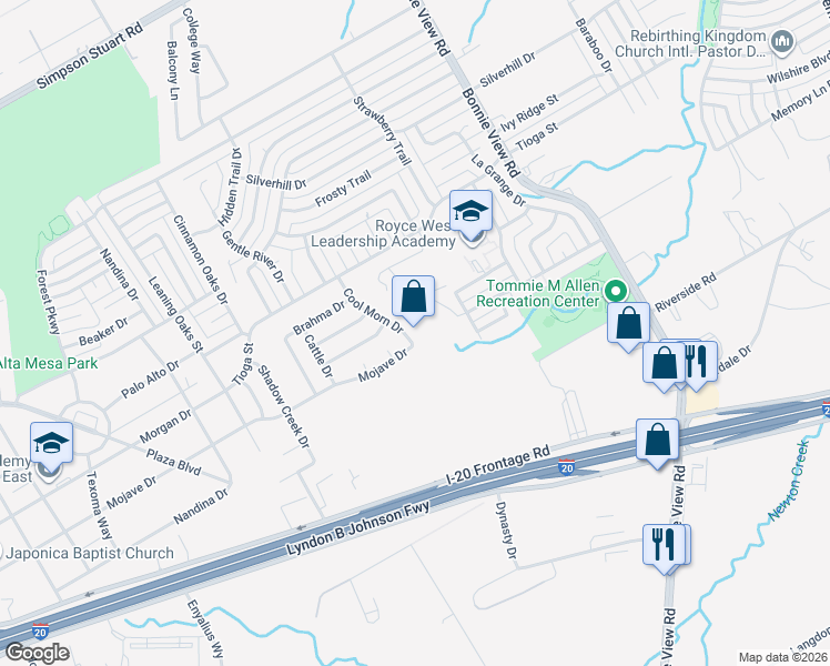 map of restaurants, bars, coffee shops, grocery stores, and more near 6674 Cool Morn Drive in Dallas
