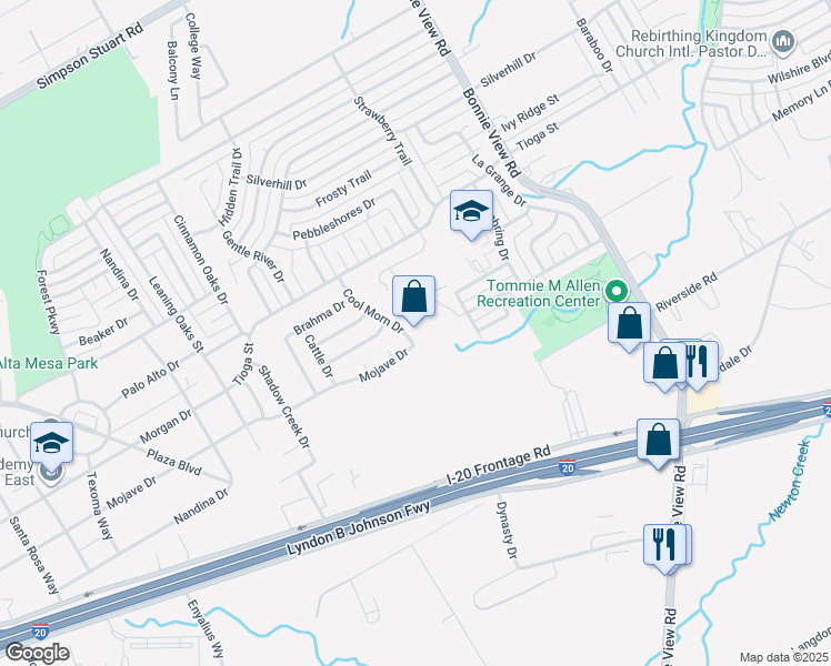 map of restaurants, bars, coffee shops, grocery stores, and more near 6674 Cool Morn Drive in Dallas