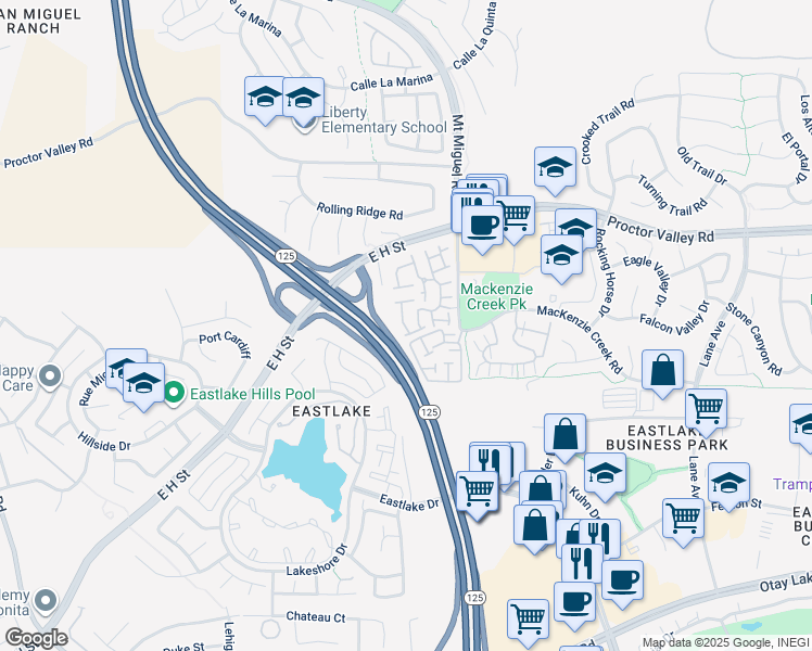 map of restaurants, bars, coffee shops, grocery stores, and more near 2223 Lago Madero in Chula Vista