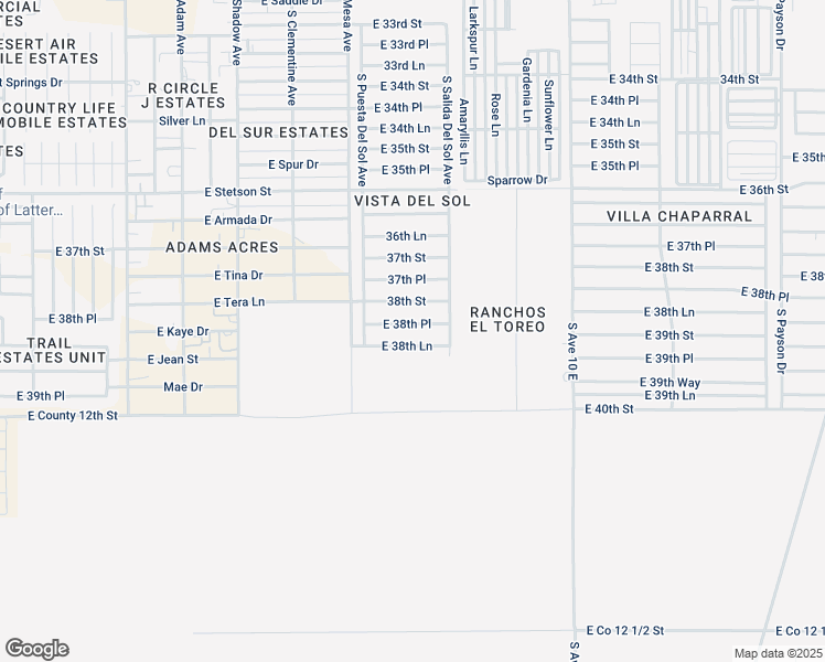 map of restaurants, bars, coffee shops, grocery stores, and more near 9685-9697 East 38th Lane in Yuma