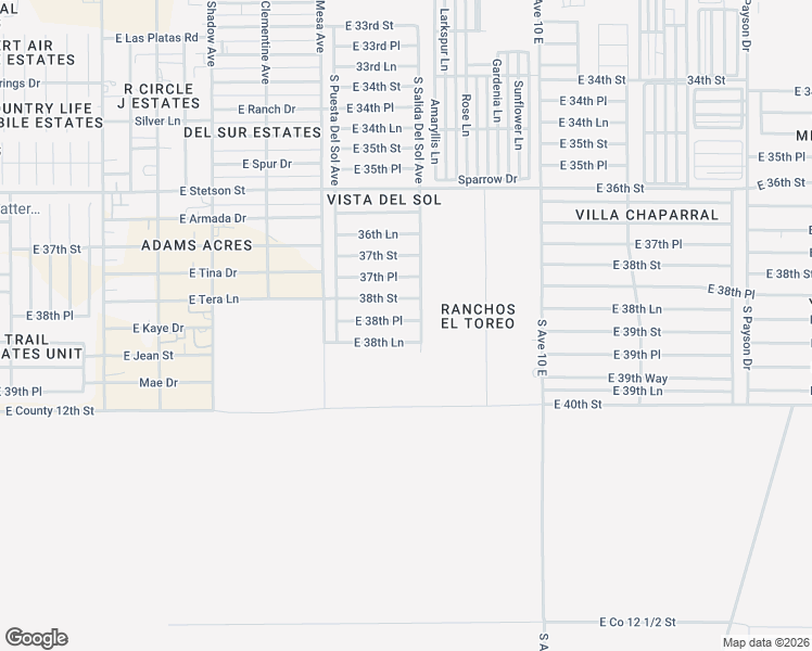 map of restaurants, bars, coffee shops, grocery stores, and more near 9703 East 38th Place in Yuma