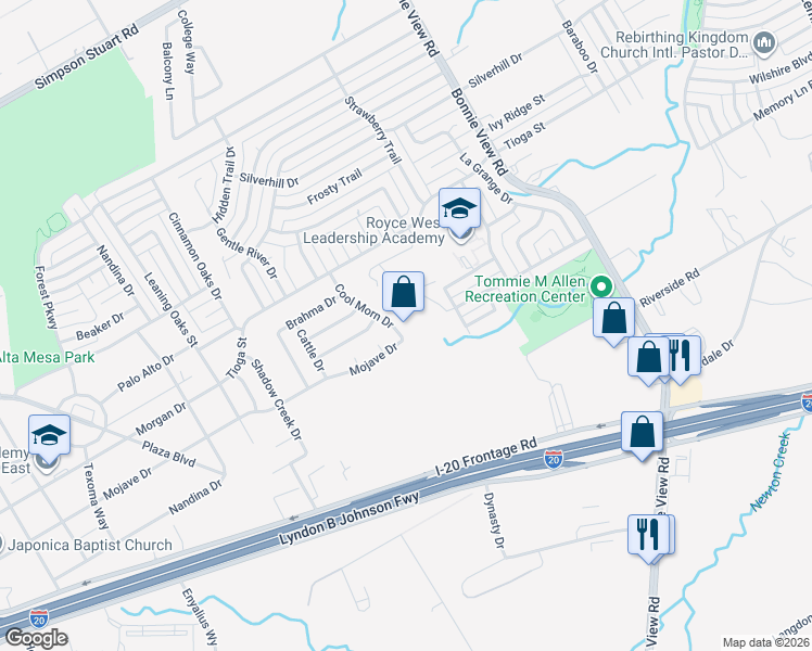 map of restaurants, bars, coffee shops, grocery stores, and more near 3590 Mojave Drive in Dallas