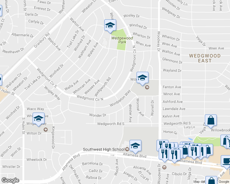 map of restaurants, bars, coffee shops, grocery stores, and more near 5801 Wedgmont Circle North in Fort Worth