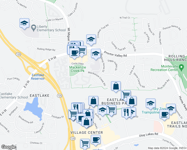 map of restaurants, bars, coffee shops, grocery stores, and more near 2412 Mackenzie Creek Road in Chula Vista
