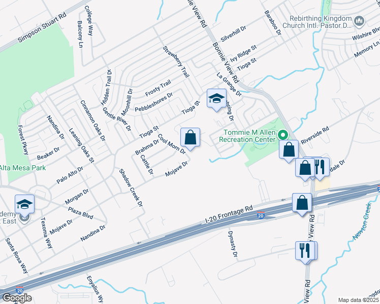 map of restaurants, bars, coffee shops, grocery stores, and more near 6670 Cool Morn Drive in Dallas