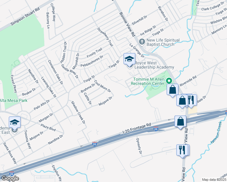 map of restaurants, bars, coffee shops, grocery stores, and more near 6670 Cool Morn Drive in Dallas
