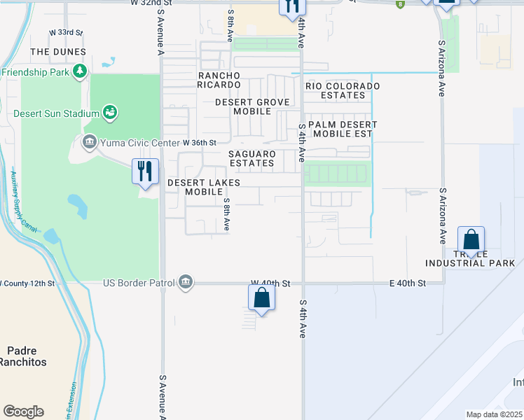 map of restaurants, bars, coffee shops, grocery stores, and more near 573 West 37th Place in Yuma