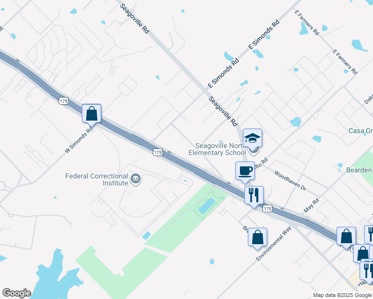 map of restaurants, bars, coffee shops, grocery stores, and more near in Seagoville