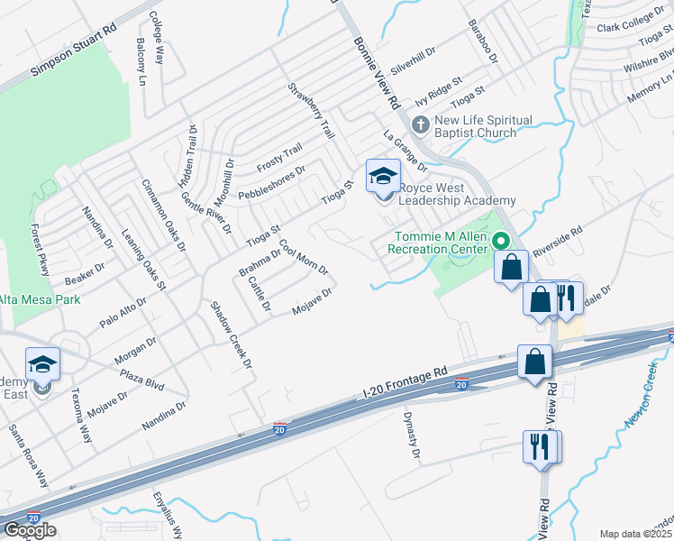 map of restaurants, bars, coffee shops, grocery stores, and more near 3590 Mojave Drive in Dallas