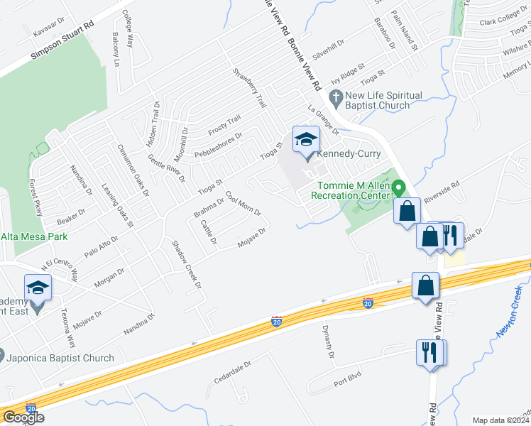 map of restaurants, bars, coffee shops, grocery stores, and more near 6666 Cool Morn Drive in Dallas
