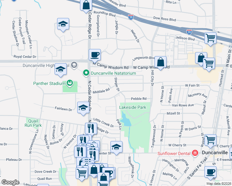 map of restaurants, bars, coffee shops, grocery stores, and more near 707 Lakeside Drive in Duncanville