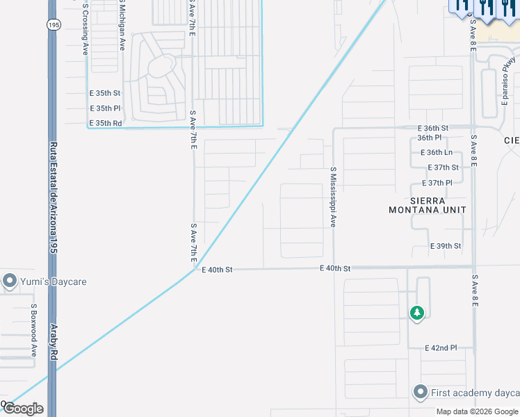 map of restaurants, bars, coffee shops, grocery stores, and more near 3699 South Sol Drive in Yuma