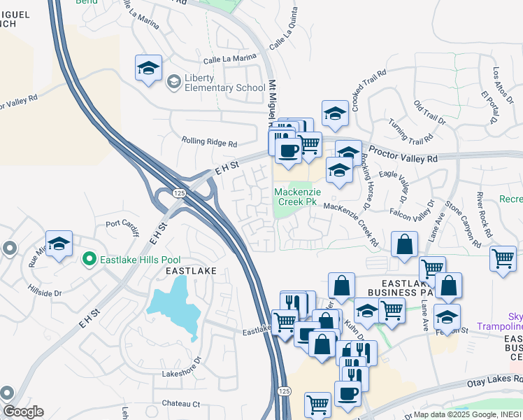 map of restaurants, bars, coffee shops, grocery stores, and more near 2180 Lago Madero in Chula Vista