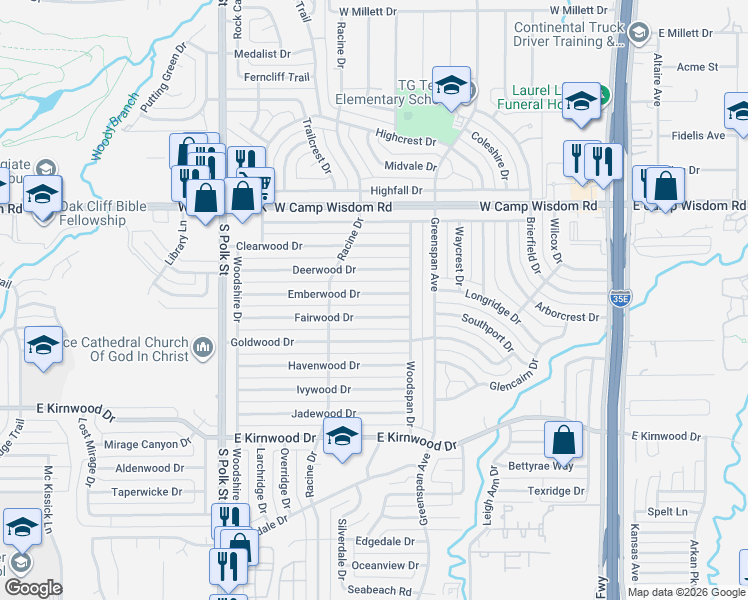 map of restaurants, bars, coffee shops, grocery stores, and more near 756 Deerwood Drive in Dallas
