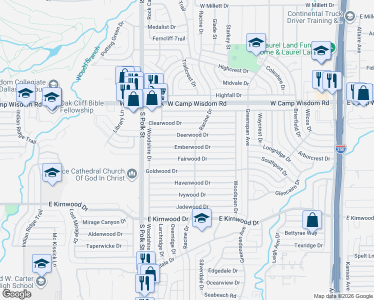 map of restaurants, bars, coffee shops, grocery stores, and more near 810 Deerwood Drive in Dallas